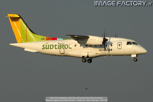 2007-08-24 Malpensa 169 OE-LKB Dornier DO-328-110 Air Alps
